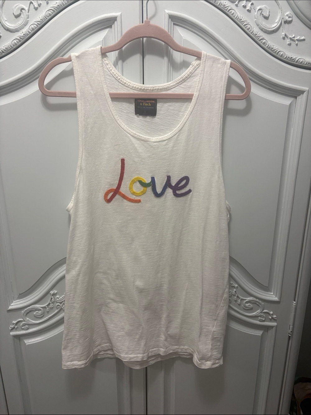 Abercrombie & Fitch White Tank with Rainbow Logo Tag - Large